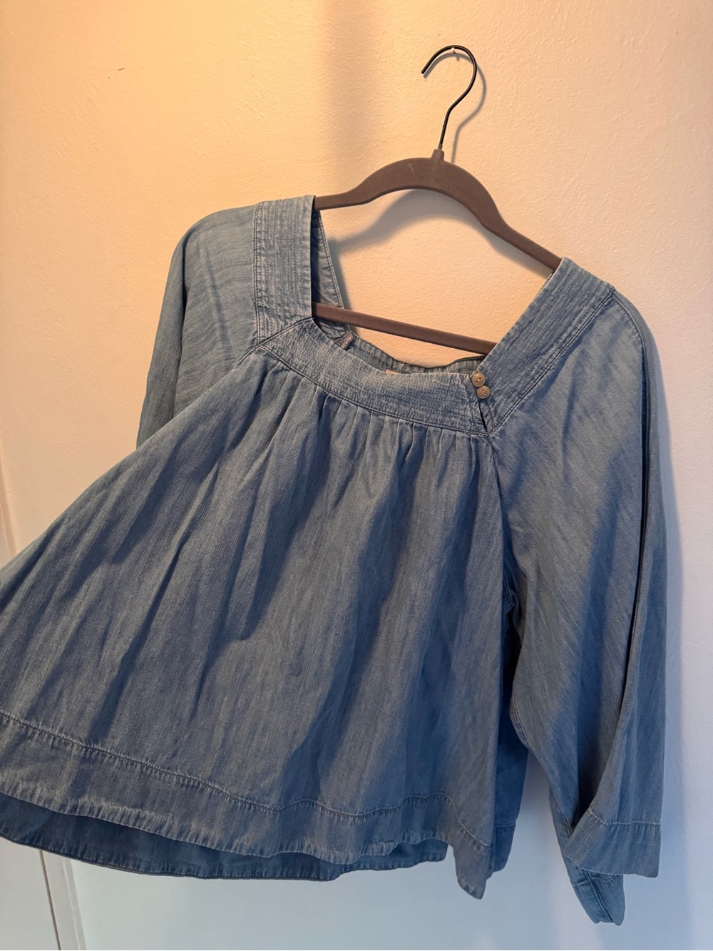 Madewell Washed Blue Lightweight Cotton Peasant Top - Size L - Picture 2 of 5
